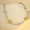 304 Stainless Steel Curved Tube Round Beaded Necklaces NJEW-R030-01GP-3