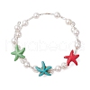 Starfish Synthetical Turquoise with Round Shell Pearl Beads and Glass Beaded Stretch Bracelets for Women BJEW-JB11682-3