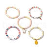 5Pcs 5 Styles Easter' Day Polymer Clay Beads Stretch Bracelet & Alloy Enamel Charm Bracelet Set for Women BJEW-TA00608-4