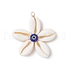 Natural Cowrie Shell with Handmade Blue Evil Eye Lampwork Pendants PALLOY-TA00274-3