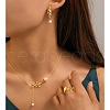Leaf 304 Stainless Steel with Plastic Pearl Pendant Necklaces & Stud Dangle Earrings & Rings Sets FS-WGEF780-01-2