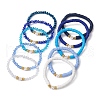 10Pcs Polymer Clay Disc & Glass & Brass Beaded Stretch Bracelets Set BJEW-JB09676-01-4