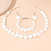 Natural Shell Flat Round Beaded Necklaces & Beaded Bracelets & Dangle Earrings Sets FS-WG8647B-01-1