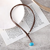 Oval Alloy & Synthetic Turquoise Pendant Imitation Leather Cord Double Layer Lariat Necklaces FS-WG9CD33-01-1