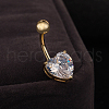 Real 18K Gold Plated Body Jewelry Heart Cubic Zirconia Brass Navel Ring Navel Ring Belly Rings AJEW-EE0001-01A-2