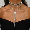 Brass Full Rhinestone Flat Round Tassel Y Necklaces for Women NJEW-M104-01S-01-1