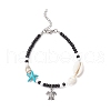 2Pcs 2 Styles Summer Beach Synthetic Turquoise Starfish & Natural Cowrie Shell & Glass Seed Round Beaded Alloy Turtle Charm Anklets AJEW-TA00038-3
