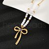 304 Stainless Steel Pave Blue Cubic Zirconia Bowknot Pendant Plastic Imitation Pearl Beaded Necklaces for Women NJEW-U048-01G-2