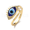 Lampwork Evil Eye Open Cuff Ring with Clear Cubic Zirconia RJEW-L104-05G-04-1