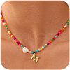 Heart Natural Shell & Colorful Glass Seed Round Beaded Necklaces FS-WGE10D5-13-2