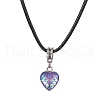 Heart with Fish Scale Shape 304 Stainless Steel with Resin Pendant Necklaces NJEW-JN04571-01-1