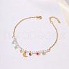 Stainless Steel & Imitation Pearl Moon Pendant Anklets for Women FL7055-2