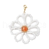 Flower Natural Carnelian & Glass Seed Beads Pendant Decorations HJEW-TA00243-1