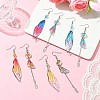 4 Set 4 Color Resin Wing with Feather Asymmetrical Earrings EJEW-TA00175-4