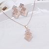 Rhombus Alloy & Cat Eye & Rhinestone Pendant Necklace & Stud Dangle Earring Sets FS-WGCC3FD-01-2