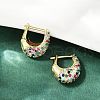 Oval Brass Micro Pave Colorful Cubic Zirconia Hoop Earrings EJEW-S277-10G-B-3