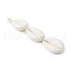 3 Natural Cowrie Shell Beaded Big Pendants PALLOY-JF03807-4