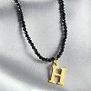 304 Stainless Steel Initial Pendant Black Glass Faceted Round Beaded Pendant Necklaces for Women FS-WGC61DE-08-1