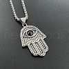 Retro Punk Style Stainless Steel Jet Rhinestone Hamsa Hand Pendant Necklaces for Hip-hop Fashion Men JT3718-2