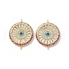Brass Pave Colorful Cubic Zirconia Disc Connector Charms KK-Q068-52G-1
