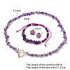 Naturl Amethyst Chip with 304 Stainless Steel Beaded Necklace & Braided Bead Bracelet & Star Stud Earring FS-WG0BBF5-01-3