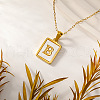 Rectangle Stainless Steel Pave Natural White Shell Initial Pendant Necklaces for Women FS-WGB5EDA-02-1