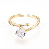 Brass Micro Pave Clear Cubic Zirconia Cuff Rings for Women KK-T074-10G-2