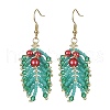 MIYUKI Rocailles & Glass Pearl Beaded Leaf Dangle Earrings EJEW-MZ00091-1