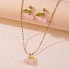 Cherry 304 Stainless Steel Glass Pendant Necklaces & Stud Dangle Earrings Sets WGB239D-02-1