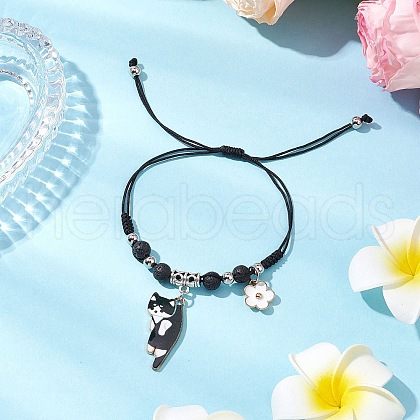 Natural Lava Rock Beads Braided Bead Bracelets BJEW-TA00621-01-1