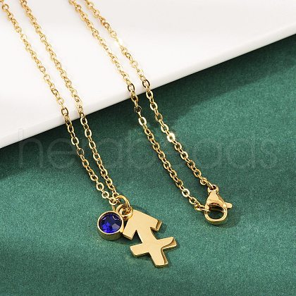 304 Stainless Steel Glass Drill Birth Stone Constellation Pendant Necklaces STAS-D305-08G-I-1