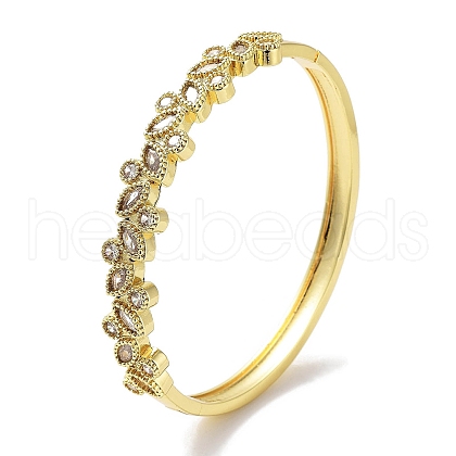 Horse Eye Brass Pave Clear Glass Hinged Bangles for Women BJEW-Z061-17G-1
