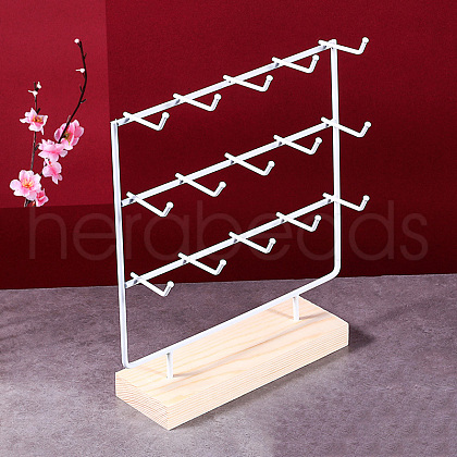 3-Tier 15-Hook Iron Jewelry Display Stands with Wooden Base PAAG-PW0008-003A-1