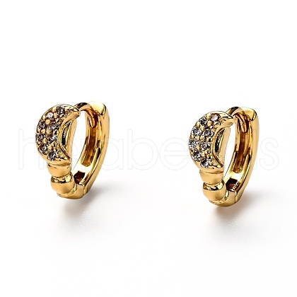 Brass Micro Pave Clear Cubic Zirconia Huggie Hoop Earrings EJEW-H121-14G-1