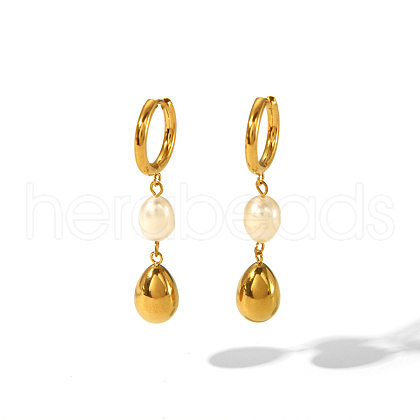 Stainless Steel & Freshwater Pearl Teardrop Hoop Earrings NL4895-1