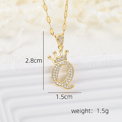 Brass Micro Pave Clear Cubic Zirconia Crown Initial Pendant Necklaces FS-WGD727C-17-1