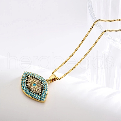 Brass Deep Sky Blue Cubic Zirconia Evil Eye Pendant Box Chain Necklaces VS0451-2-1