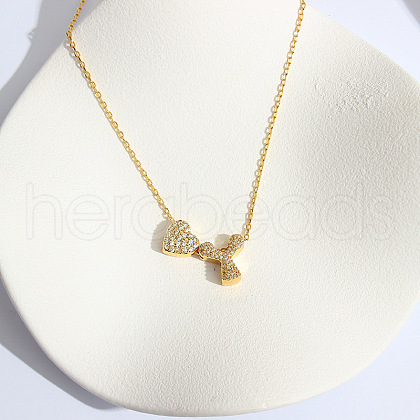 Heart Initial Brass Micro Pave Clear Cubic Zirconia Pendant Necklaces FS-WG89C2E-25-1