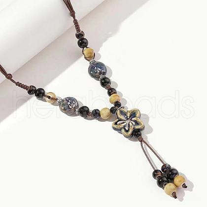 Porcelain Beads Tassel Bib Necklaces for Women WG910BF-06-1