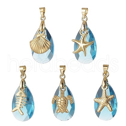 Ocean Themes Alloy & Glass Teardrop Pendants PALLOY-JF03880-1