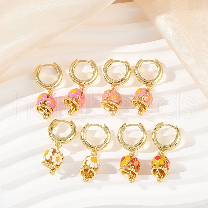 Flower Brass Enamel Hoop Earrings EJEW-Z115-08G-1