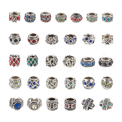 Kissitty 58pcs 29 style Alloy Rhinestone European Beads MPDL-KS0001-03-1