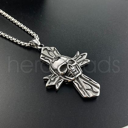 Stainless Steel Men's Punk Gothic Skull Cross Pendant Vintage Skull Necklace Jewelry ZG6049-1
