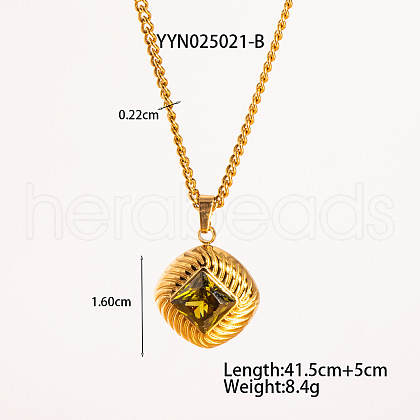 Retro Rhombus Stainless Steel Cubic Zirconia Pendant Necklaces for Women CQ6357-1-1