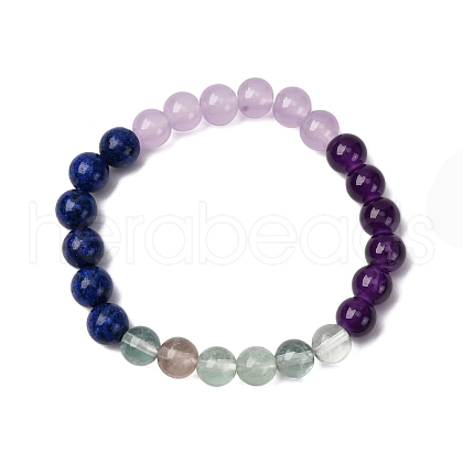 Natural Sodalite & Amethyst Crystal & Glass Round Bead Stretch Bracelets WG6A8BD-04-1