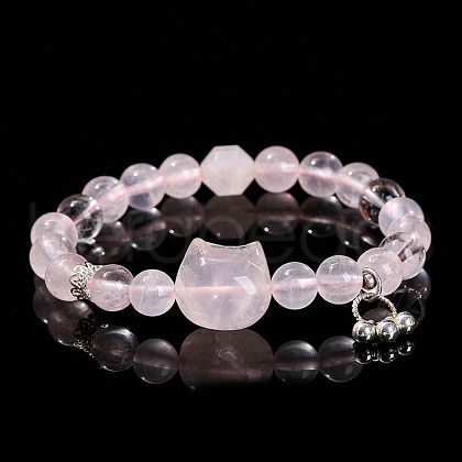 Natural Rose Quartz Round Beads Stretch Bracelets WG466DA-14-1