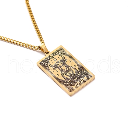 304 Stainless Steel Curb Chain Rectangle with Constellation Pendant Necklaces PW-WG0F5D0-05-1