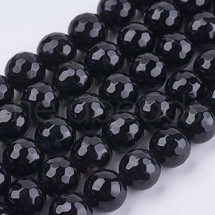 Natural Black Onyx Round Beads Strand X-G-L084-8mm-20-1