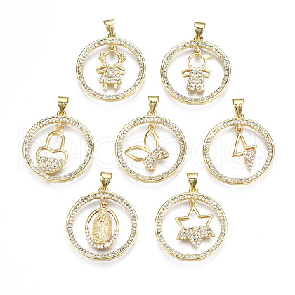 Brass Micro Pave Clear Cubic Zirconia Pendants KK-Q769-001-NF-1