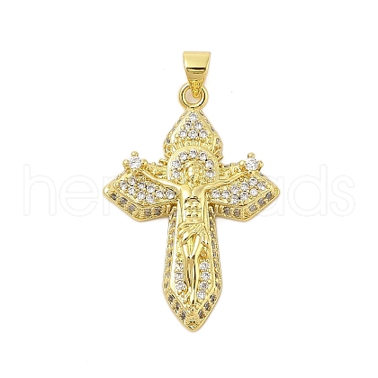 Cross Theme Rack Plating Brass Micro Pave Cubic Zirconia  Pendants KK-Z074-61G-1